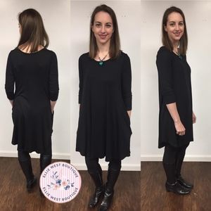 M 1X Black Umgee Dress with Pockets Scoop Neckline